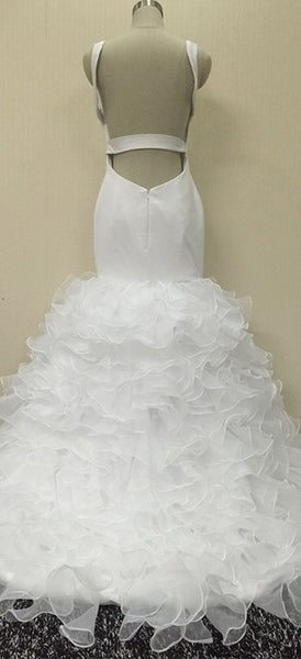 White Mermaid Prom Dresses,Backless Prom Dress,Evening Dress