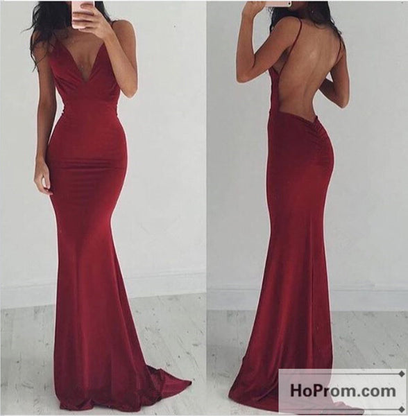 Open Back Burgundy Mermaid Prom Dresses Evening Dresses