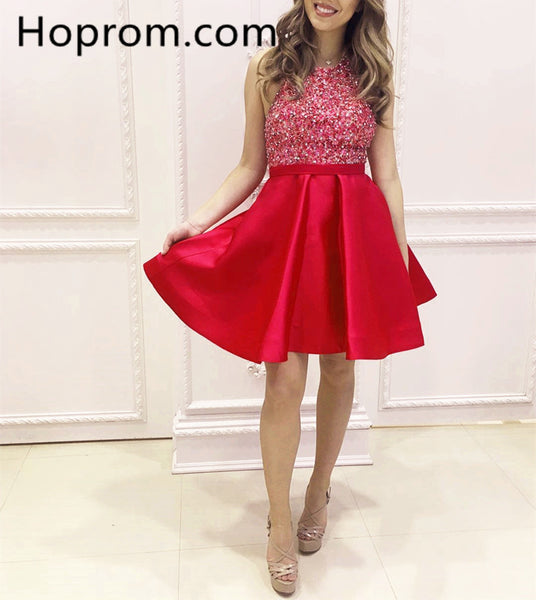 Beading Crystal Homecoming Dress, A line Short Homecoming Dress, Halter Graduation Dresses