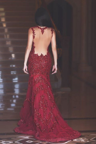 Red Straps Prom Dresses,Long Prom Dress,Beaded Evening Dress