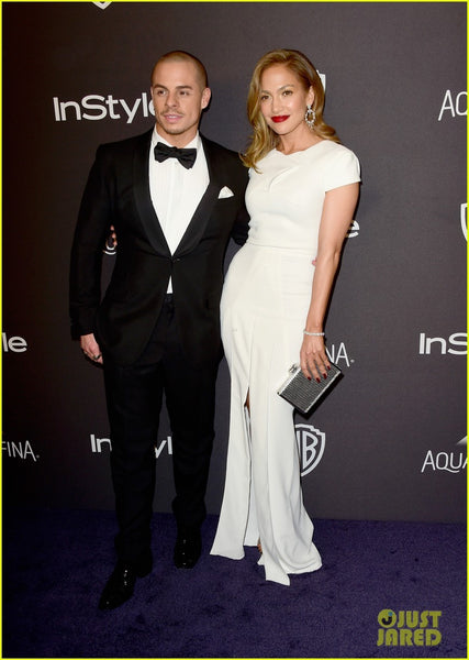 White Jennifer Lopez (J.Lo) Cup Sleeves Slit Prom Celebrity Dress Golden Globes After Party Red Carpet