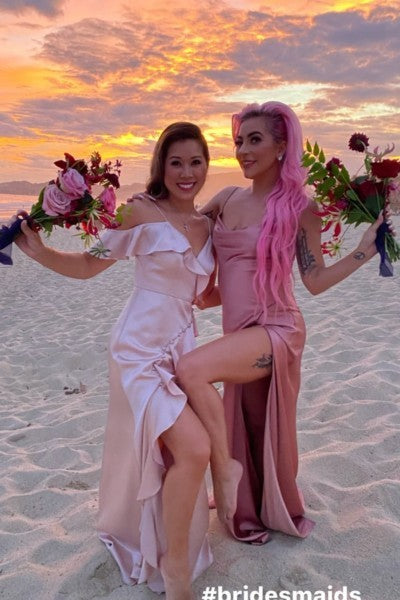 Pink Lady Gaga Bridesmaid Spaghetti Straps Wedding Celebrity Gown Dress