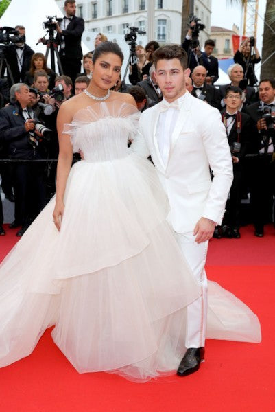 White Priyanka Chopra Strapless Ball Gown Dress A-line Prom Red Carpet Evening Dress Cannes