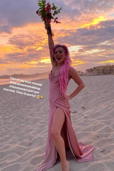 Pink Lady Gaga Bridesmaid Spaghetti Straps Wedding Celebrity Gown Dress