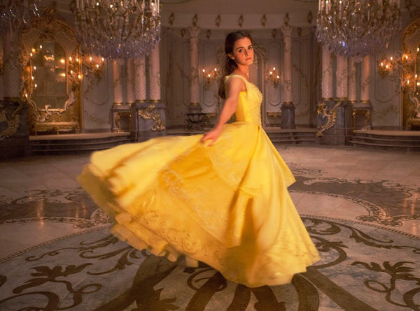 Yellow Emma Watson Tiered Embroidery Prom Celebrity Formal Dress Beauty and the Beast Belle Ball Gown