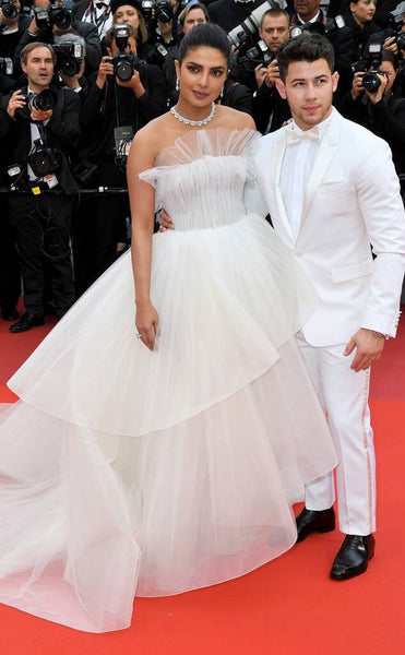 White Priyanka Chopra Strapless Ball Gown Dress A-line Prom Red Carpet Evening Dress Cannes