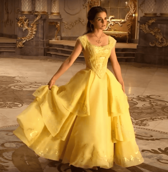 Yellow Emma Watson Tiered Embroidery Prom Celebrity Formal Dress Beauty and the Beast Belle Ball Gown