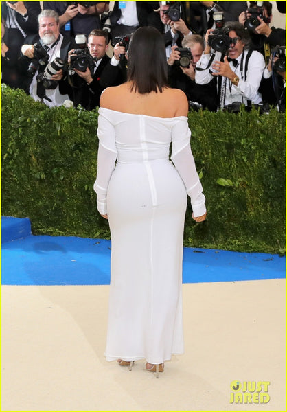 White Kim Kardashian (Kim K) Long Sleeves Dress Chiffon Prom Red Carpet Dress Met Gala