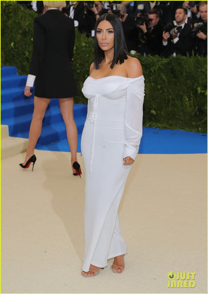 White Kim Kardashian (Kim K) Long Sleeves Dress Chiffon Prom Red Carpet Dress Met Gala