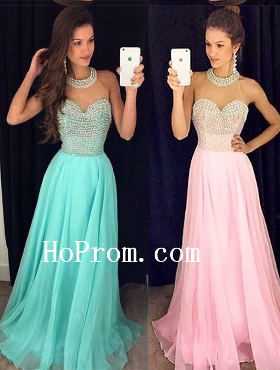 High Neck Prom Dresses,Long Pom Dress,Beads Evening Dress