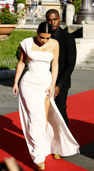 White Kim Kardashian Slit One Shoulder Dress Empire Waist Prom Best Red Carpet Dress La Traviata Premiere