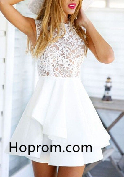 White Lace Homecoming Dress, Short Strapless Homecoming Dress
