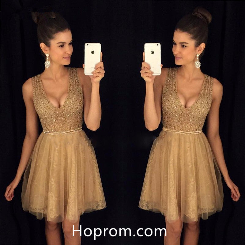 A-Line Bling Beaded Homecoming Dresses Short Lace Girls Graduation Dresses