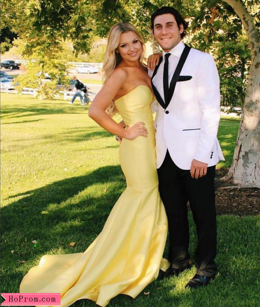 Strapless Mellow Yellow Long Prom Dress