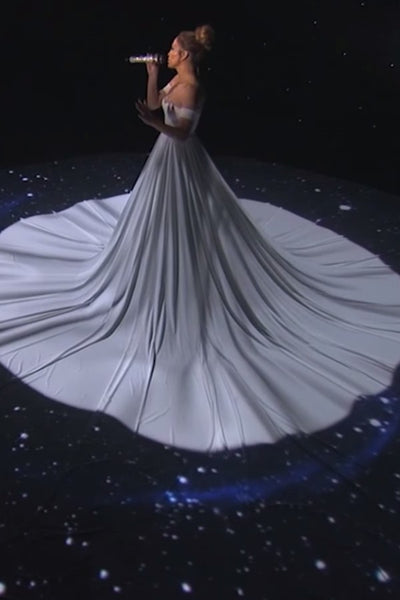 White Jennifer Lopez (JLo) Off the Shoulder Dress Long Prom Celebrity Evening Dress  'Feel the Light' Performance 'American Idol'