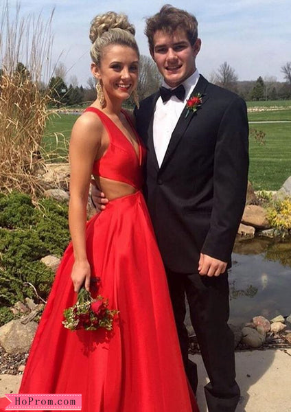 Red Taffeta A-line Fully Lined Prom Dress with Open Back
