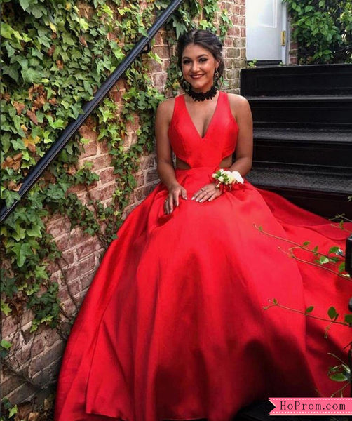 Red Taffeta A-line Fully Lined Prom Dress with Open Back