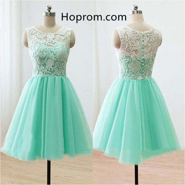 Mint Lace Homecoming Dress, Chiffon Strapless Homecoming Dress