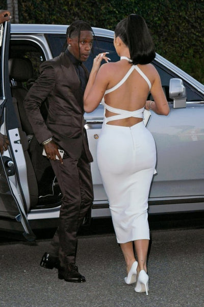 White Kylie Jenner Sexy Open Back Dress Choker Neck Prom Celebrity Dress Look Mom I Can Fly Premiere