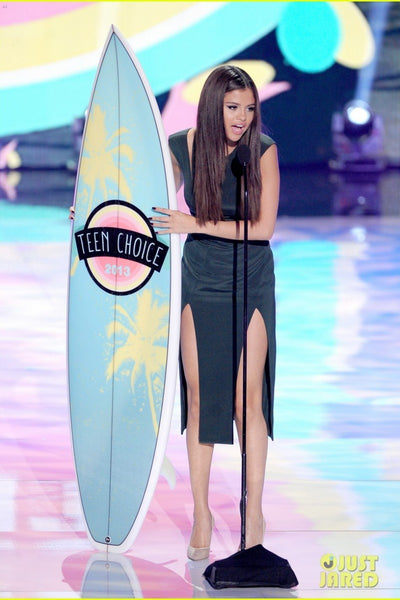 Green Selena Gomez Short Cut Outs Slit Dress Prom Celebrity Formal Dress Teen Choice Awards