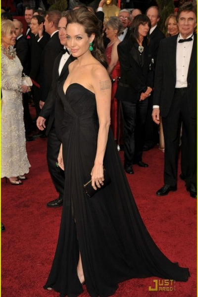 Black Angelina Jolie Chiffon Dress Strapless Prom Celebrity Evening Red Carpet Dress Oscars