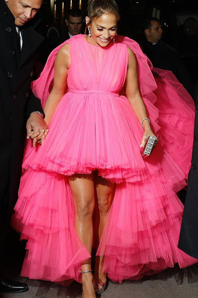 Pink Jennifer Lopez (JLo) Tulle Prom Celebrity Dress 'Second Act' Premiere Red Carpet