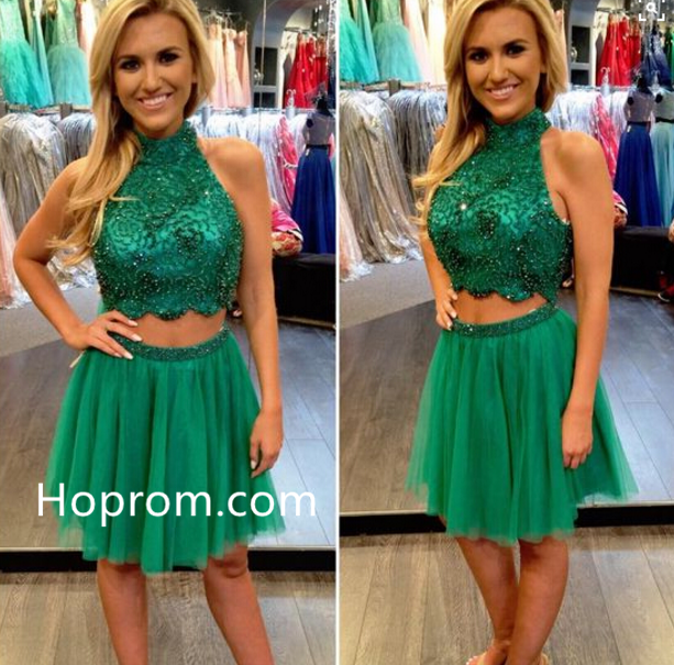 Short Cocktail Dresses High Neck Graduation Dress Beading Appliques Prom Dresses