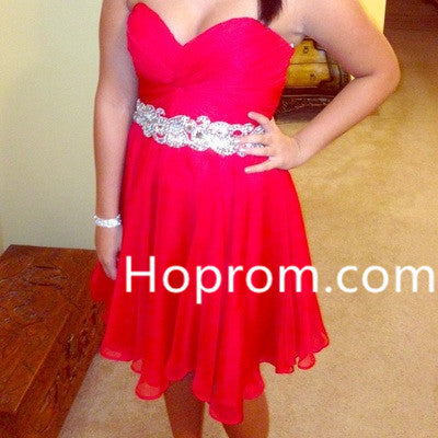 VRed Beadings Homecoming Dress, Chiffon SweeTHEART Homecoming Dress