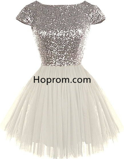Sequins Short Sleeve Homecoming Dress, Tulle Homecoming Dress