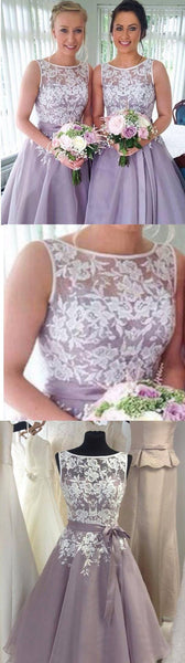 Popular Organza Bateau Bridesmaid Dresses, Lace Short Wedding Party Dress