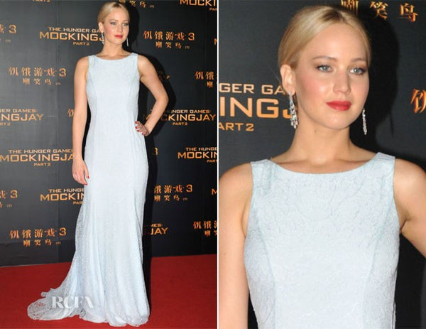 White Jennifer Lawrence Open Back Prom Celebrity Formal Dress‘The Hunger Games Mockingjay Part 2