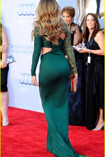 Green Jennifer Lopez (JLo) Sexy Tight Dress Sheath Cut Out Prom Celebrity Dress BAFTA