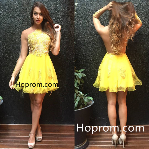 Yellow  Appliques Dress Mini Ruffles Sweet Homecoming Dress