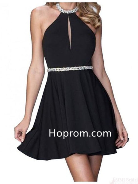 Black Halter Homecoming Dress, Beading Chiffon Homecoming Dress