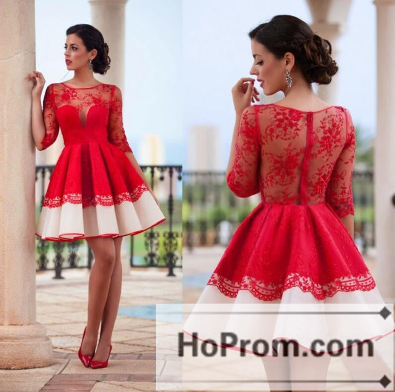 Long Sleeve A-Line Short Red Prom Dresses Homecoming Dresses