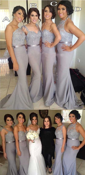 Lace Grey Four Differnt Styles Mismatched Sexy Mermaid Long Bridesmaid Dresses