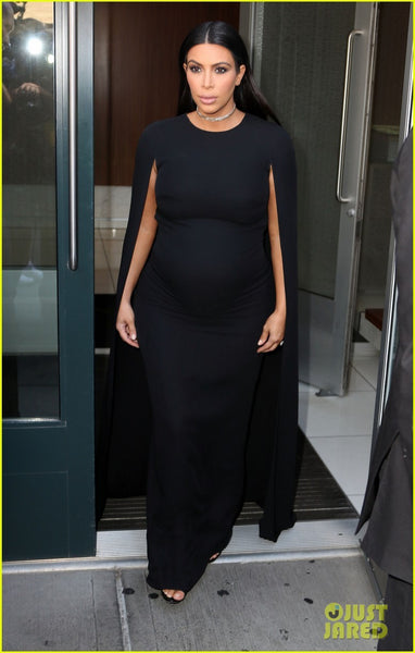 Black Kim Kardashian (Kim K) Pregnant Dress Cape Prom Celebrity Formal Evening Dress