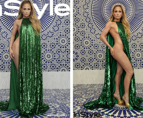 Green Jennifer Lopez (JLo) Versace Dress Sparkly Prom Celebrity Dress InStyle's December