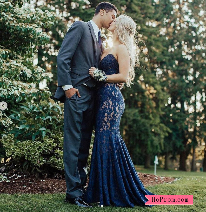 Navy Fitted Strapless Lace Formal Prom Dress Evening Dress Hoprom Navy Fitted Strapless Lace Formal Prom Dress Evening Dress Hoprom
