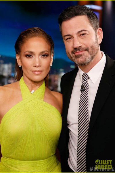Yellow Jennifer Lopez (JLo) Halter Dress Ruched Prom Celebrity Dress Jimmy Kimmel Live
