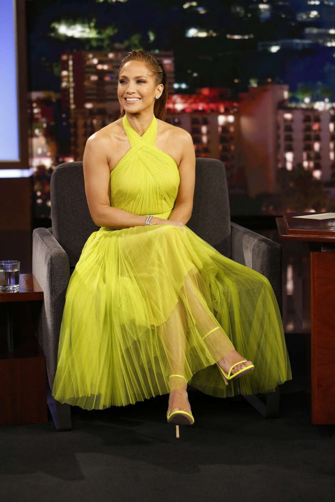 jlo yellow dress Yellow Jennifer Lopez (JLo) Halter Dress Ruched Prom Celebrity Dress J – Hoprom