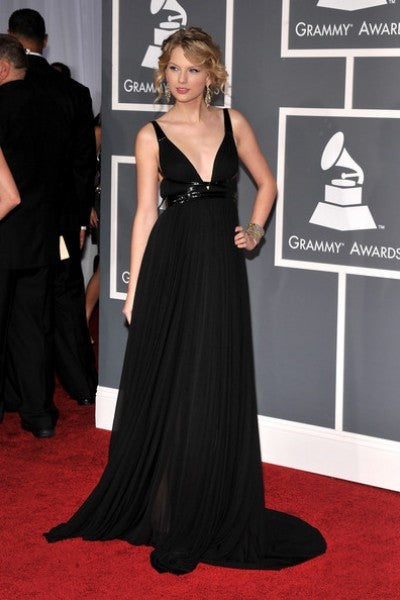 Black Taylor Swift V Neck Backless Dress Long Prom Red Carpet Evening Dress Grammys