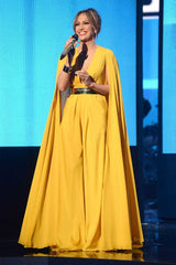 Yellow Jennifer Lopez (JLo) Sexy Cape Dress V Neck Prom Celebrity Form Hoprom Yellow Jennifer Lopez (JLo) Sexy Cape Dress V Neck Prom Celebrity Form Hoprom