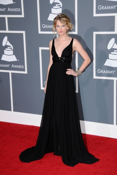 Black Taylor Swift V Neck Backless Dress Long Prom Red Carpet Evening Dress Grammys