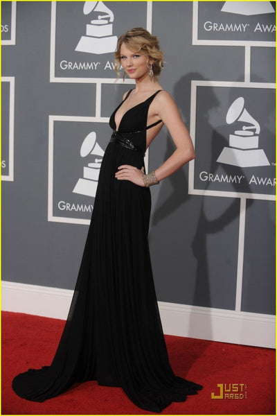 Black Taylor Swift V Neck Backless Dress Long Prom Red Carpet Evening Dress Grammys