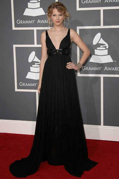 Black Taylor Swift V Neck Backless Dress Long Prom Red Carpet Evening Dress Grammys