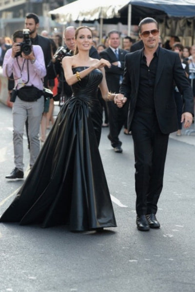 Black Leather Angelina Jolie Asymmetrical Dress Strapless Prom Gown Celebrity Red Carpet Formal Dress Maleficent Premiere