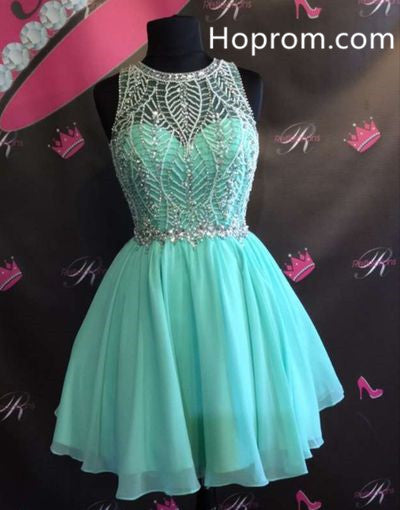 Mint Chiffon Homecoming Dress, Strapless Homecoming Dress