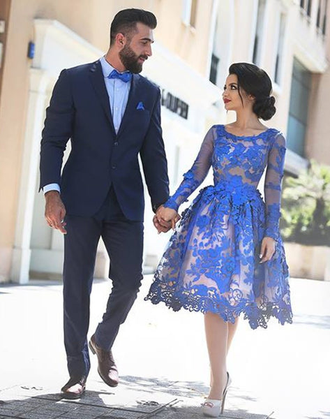Royal Blue Prom Dresses,Lace Prom Dress,Short Evening Dress
