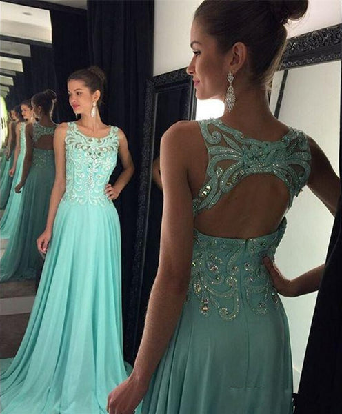 Sleeveless Prom Dresses,Backless Prom Dress,Green Evening Dress